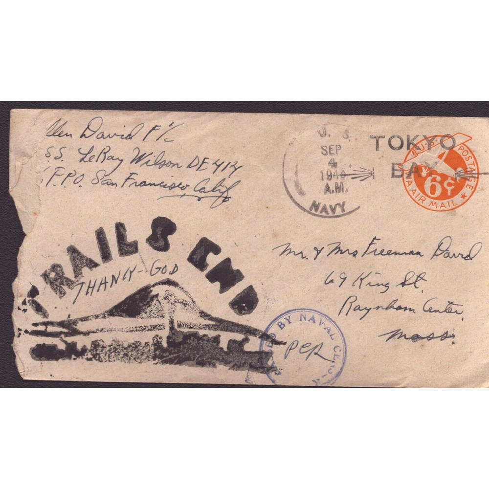 Vtg 1945 USS LeRay Wilson DE-414 Naval Cover Trails End Tokyo Bay WWII Postcard